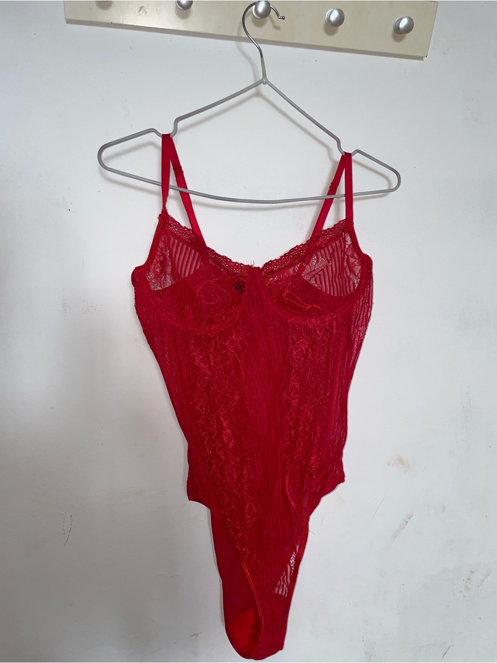Red Lace Sheer Bodysuit - Women Intimates